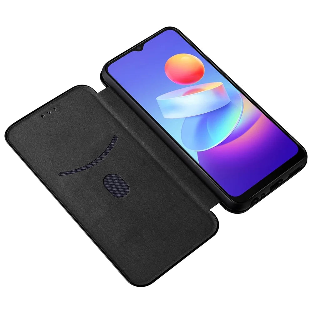 Carbon Fiber Texture Magnetic Auto Closing PU Leather Phone Case Cover with Stand and Card Slot for vivo Y3s (2021) - Black - 5