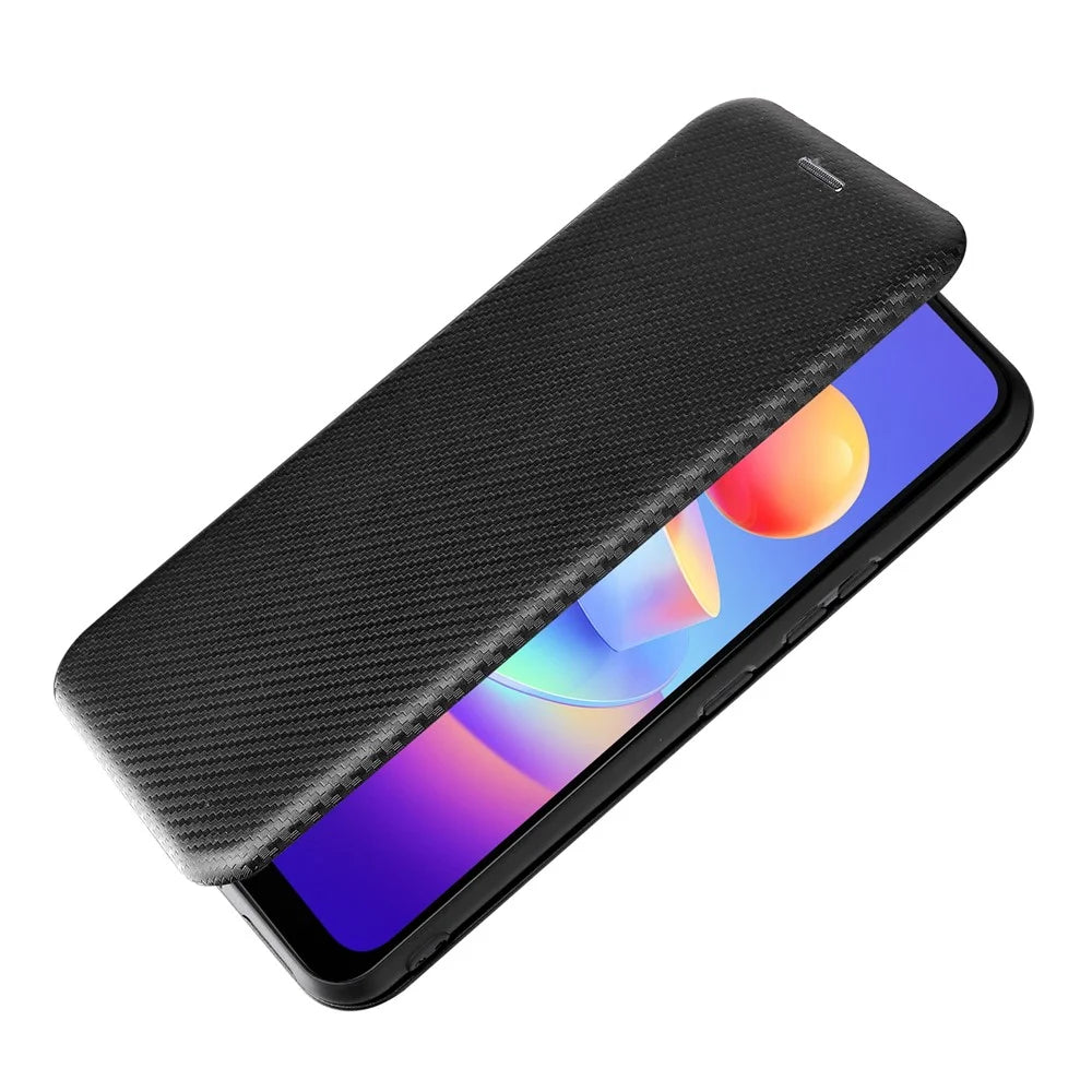 Carbon Fiber Texture Magnetic Auto Closing PU Leather Phone Case Cover with Stand and Card Slot for vivo Y3s (2021) - Black - 6