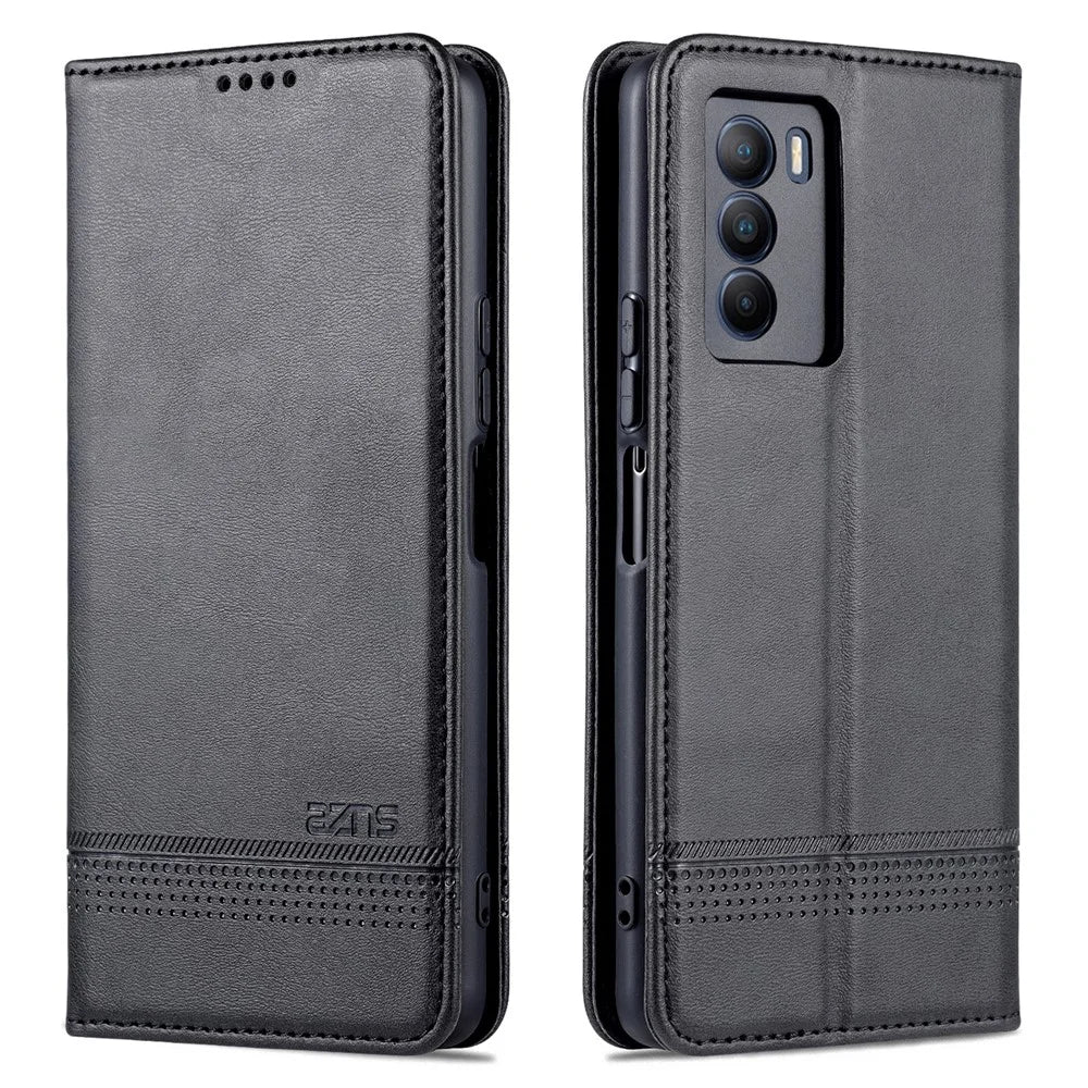AZNS Wallet Stand Phone Case TPU Interior PU Leather Magnetic Absorption Flip Cover for vivo T1 5G - Black - 1