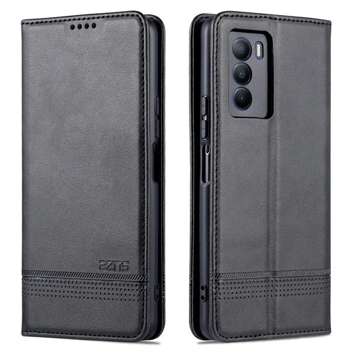 AZNS Wallet Stand Phone Case TPU Interior PU Leather Magnetic Absorption Flip Cover for vivo T1 5G - Black - 1