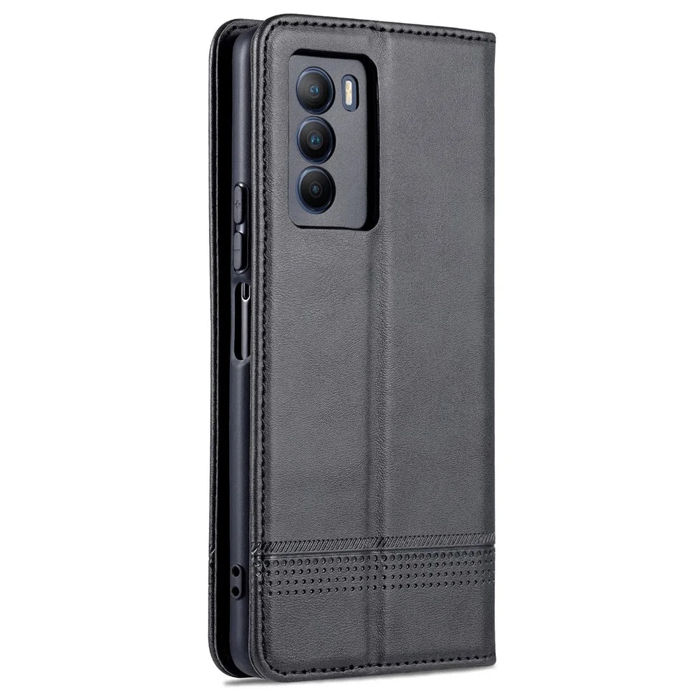 AZNS Wallet Stand Phone Case TPU Interior PU Leather Magnetic Absorption Flip Cover for vivo T1 5G - Black - 3
