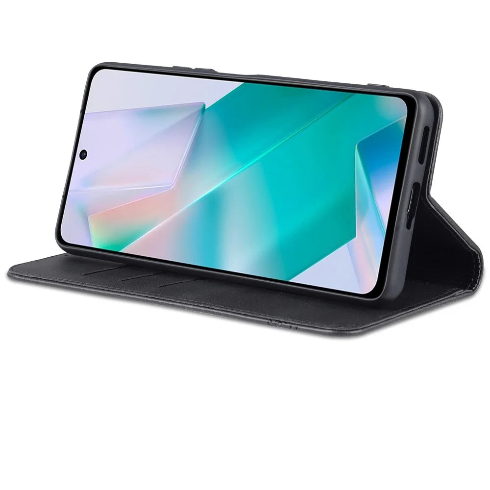 AZNS Wallet Stand Phone Case TPU Interior PU Leather Magnetic Absorption Flip Cover for vivo T1 5G - Black - 4