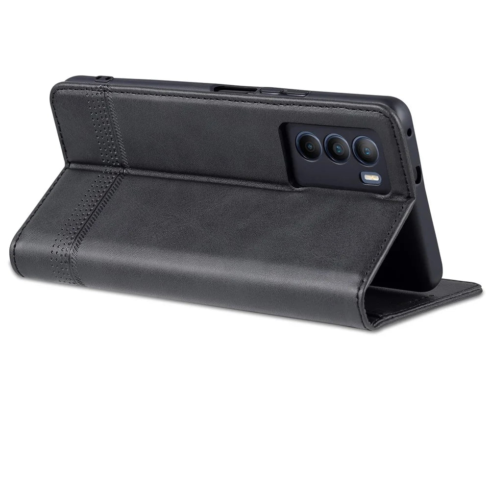 AZNS Wallet Stand Phone Case TPU Interior PU Leather Magnetic Absorption Flip Cover for vivo T1 5G - Black - 5