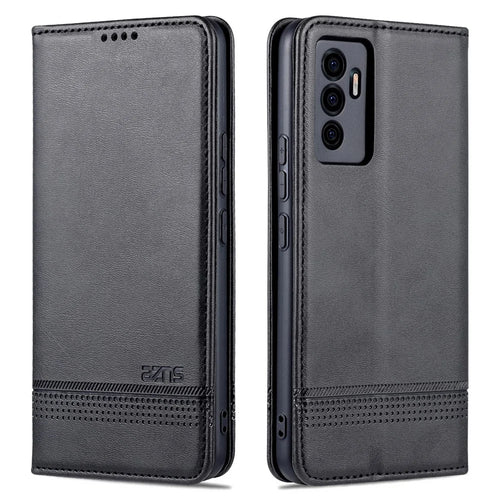 AZNS Book Stand PU Leather Phone Case Magnetic Auto-absorbed Wallet Flip Cover for vivo S10e / V23e 4G - Black - 1