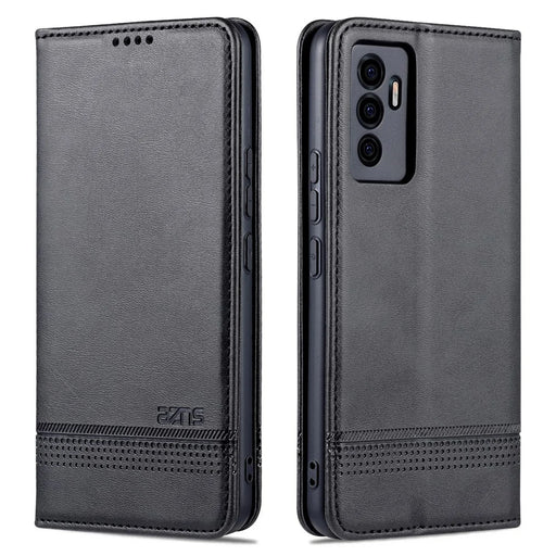 AZNS Book Stand PU Leather Phone Case Magnetic Auto-absorbed Wallet Flip Cover for vivo S10e / V23e 4G - Black - 1