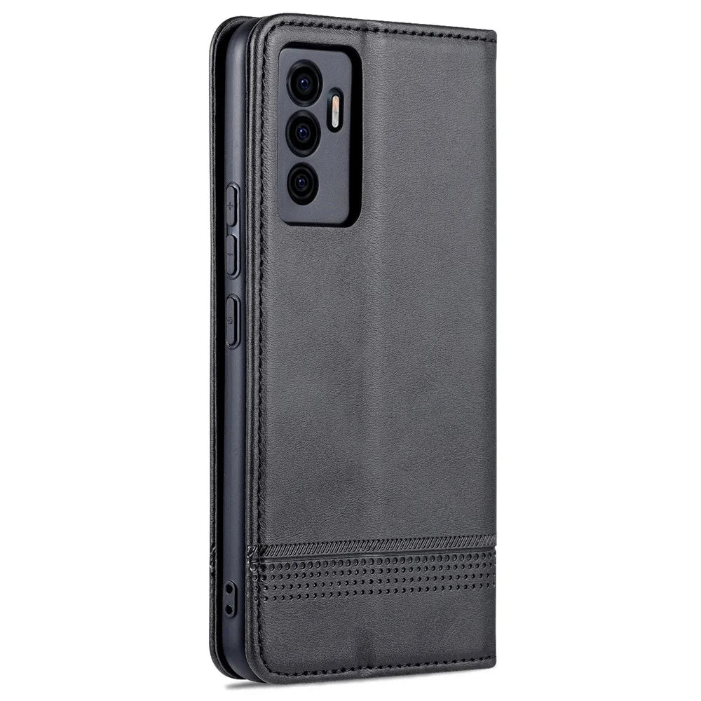 AZNS Book Stand PU Leather Phone Case Magnetic Auto-absorbed Wallet Flip Cover for vivo S10e / V23e 4G - Black - 3