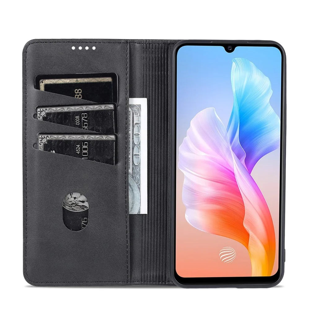 AZNS Book Stand PU Leather Phone Case Magnetic Auto-absorbed Wallet Flip Cover for vivo S10e / V23e 4G - Black - 6