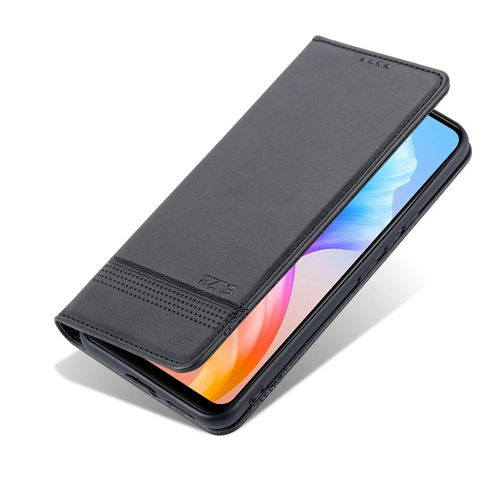 AZNS Book Stand PU Leather Phone Case Magnetic Auto-absorbed Wallet Flip Cover for vivo S10e / V23e 4G - Black - 7