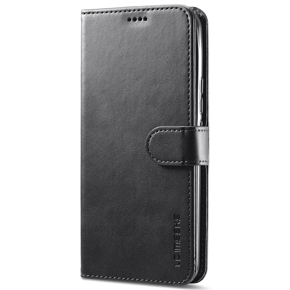 LC.IMEEKE PU Leather Flip Folio Stand Case Shockproof Wallet Phone Case Cover for Realme 8i/Narzo 50 4G - Black - 2