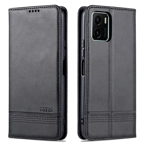 AZNS Magnetic Absorption PU Leather Flip Cover Stand Protective Wallet Phone Case for vivo Y15s / Y15a - Black - 1