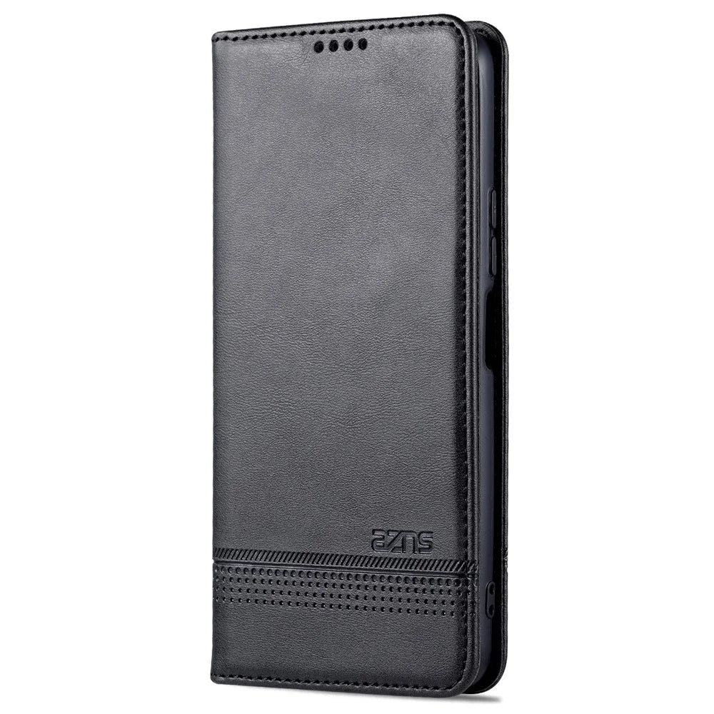 AZNS Magnetic Absorption PU Leather Flip Cover Stand Protective Wallet Phone Case for vivo Y15s / Y15a - Black - 2