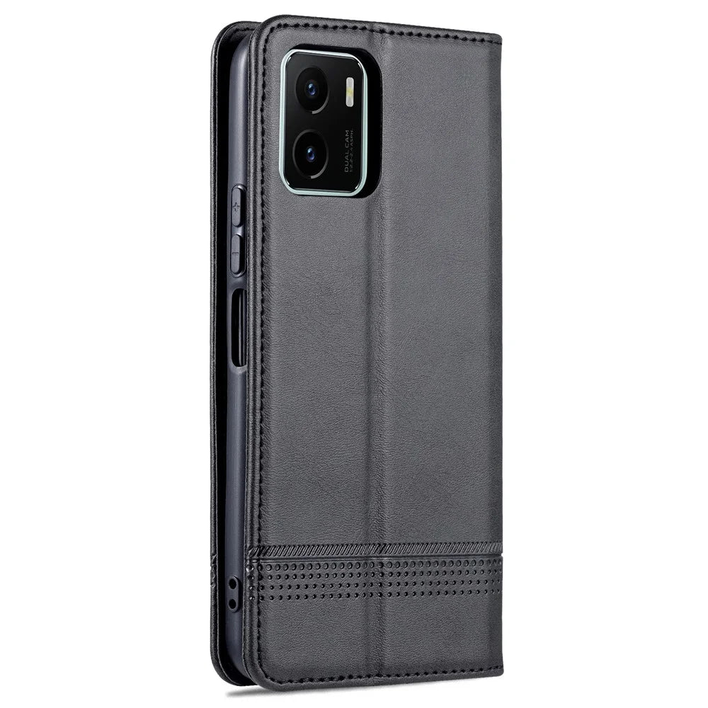 AZNS Magnetic Absorption PU Leather Flip Cover Stand Protective Wallet Phone Case for vivo Y15s / Y15a - Black - 3
