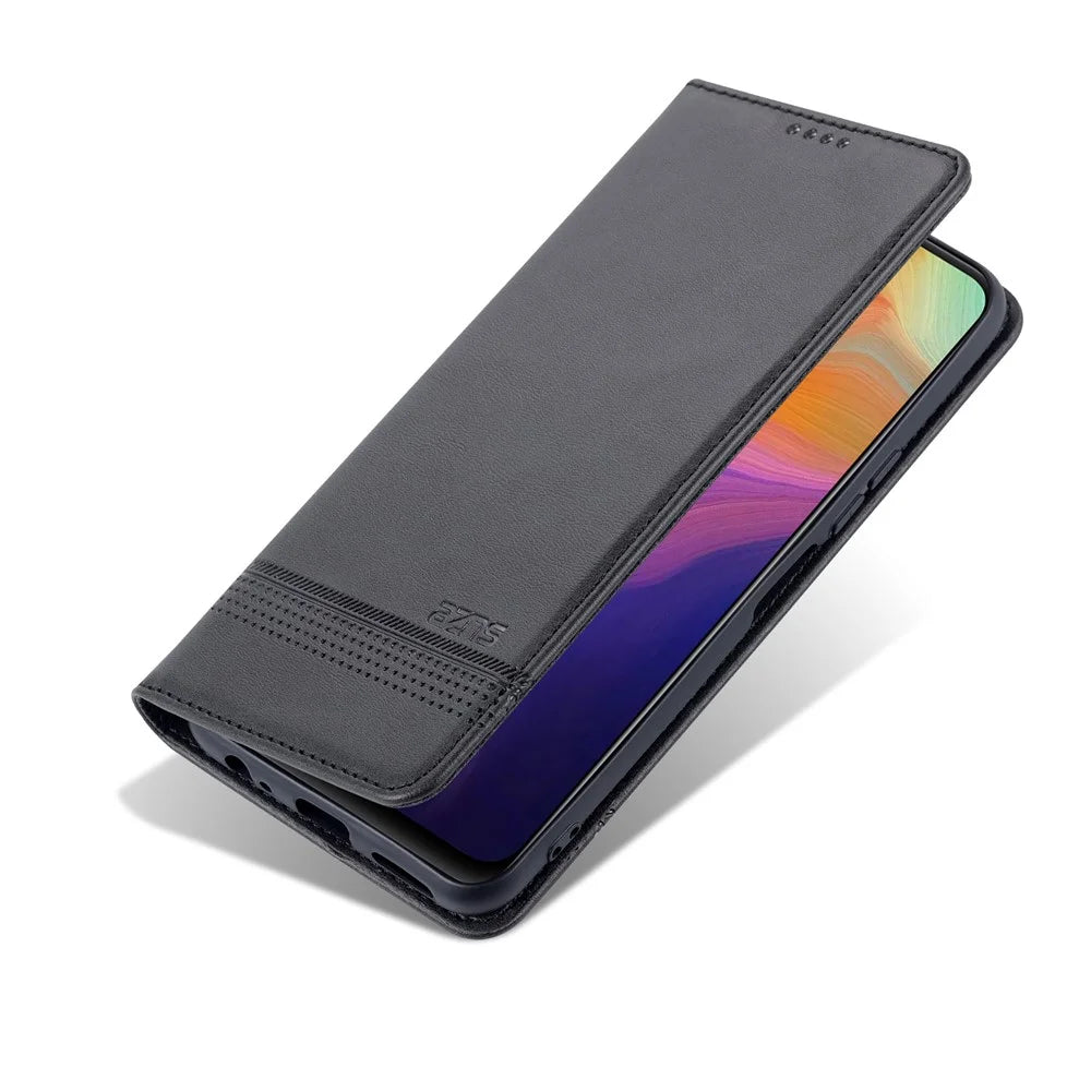 AZNS Magnetic Absorption PU Leather Flip Cover Stand Protective Wallet Phone Case for vivo Y15s / Y15a - Black - 7