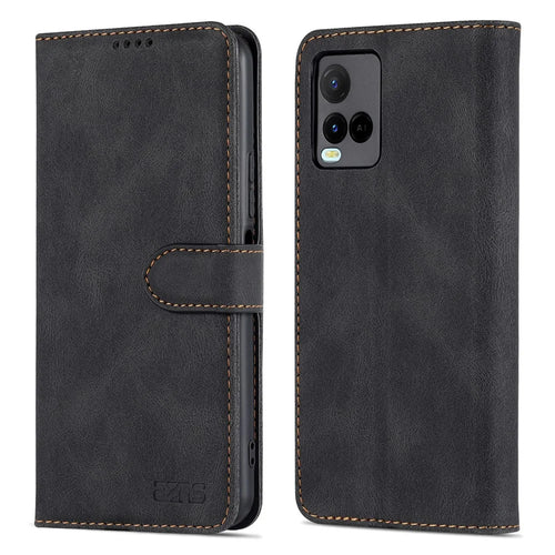 AZNS Phone Cover Drop-proof Magnetic Closure PU Leather Flip Wallet Stand Well-protected Phone Shell for vivo Y21/Y21s/Y33s - Black - 1