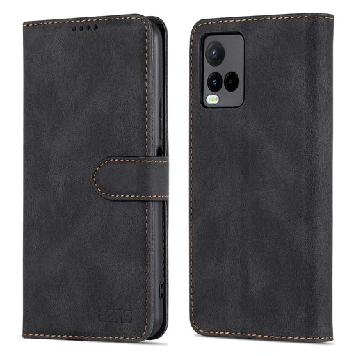 AZNS Phone Cover Drop-proof Magnetic Closure PU Leather Flip Wallet Stand Well-protected Phone Shell for vivo Y21/Y21s/Y33s - Black - 1