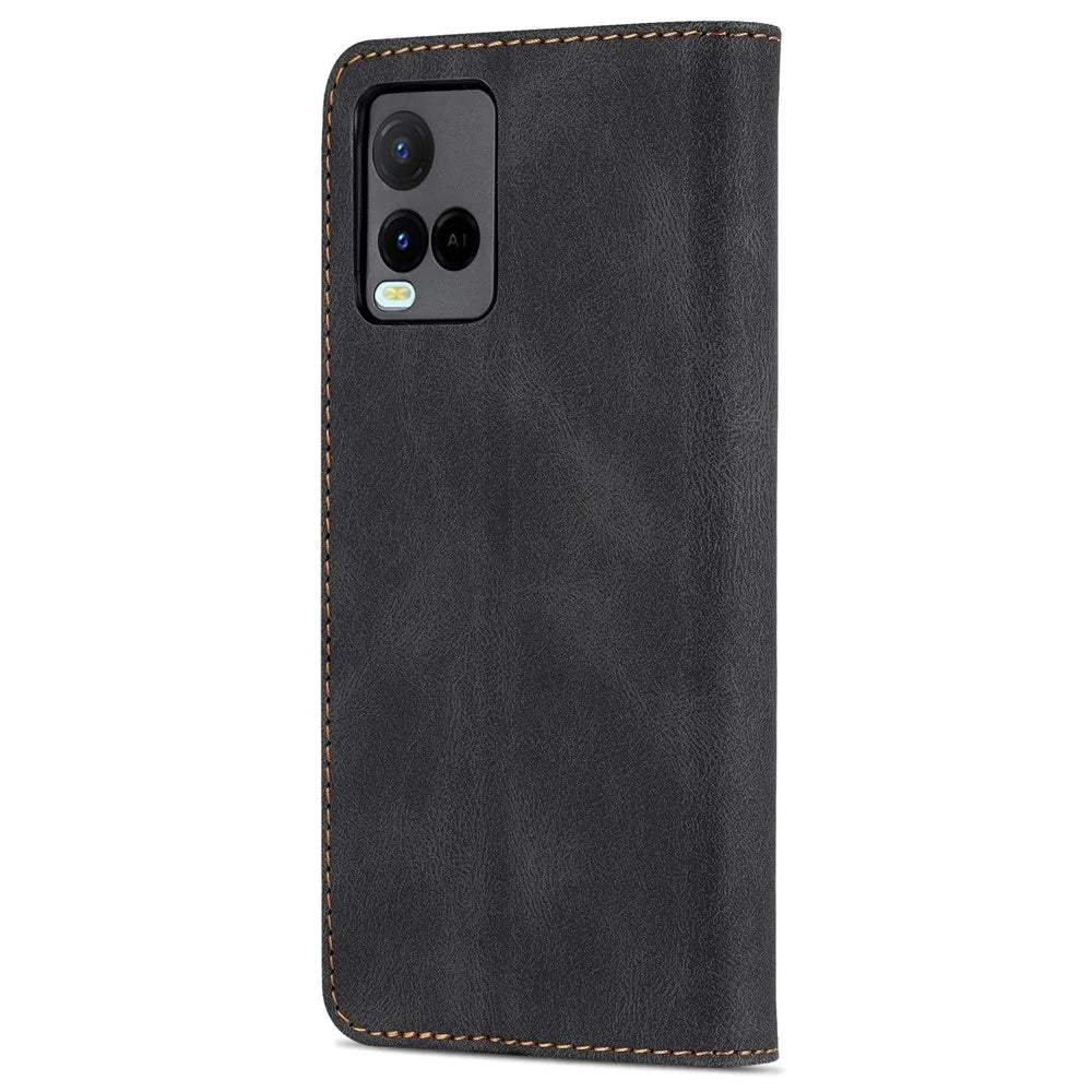 AZNS Phone Cover Drop-proof Magnetic Closure PU Leather Flip Wallet Stand Well-protected Phone Shell for vivo Y21/Y21s/Y33s - Black - 3