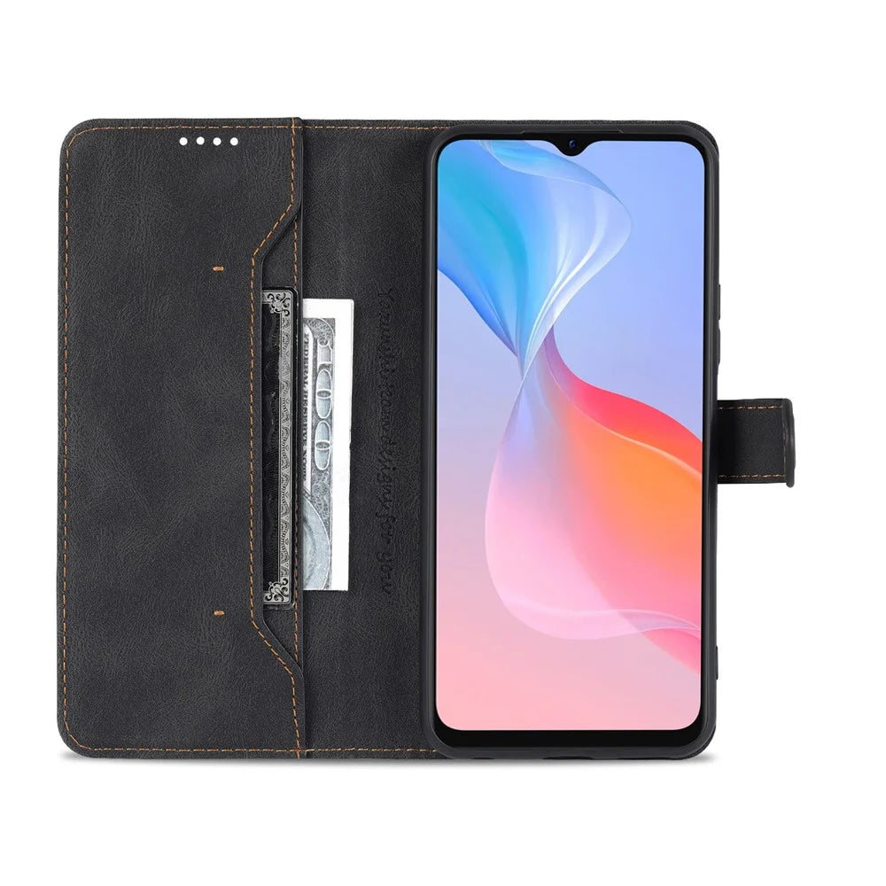 AZNS Phone Cover Drop-proof Magnetic Closure PU Leather Flip Wallet Stand Well-protected Phone Shell for vivo Y21/Y21s/Y33s - Black - 4