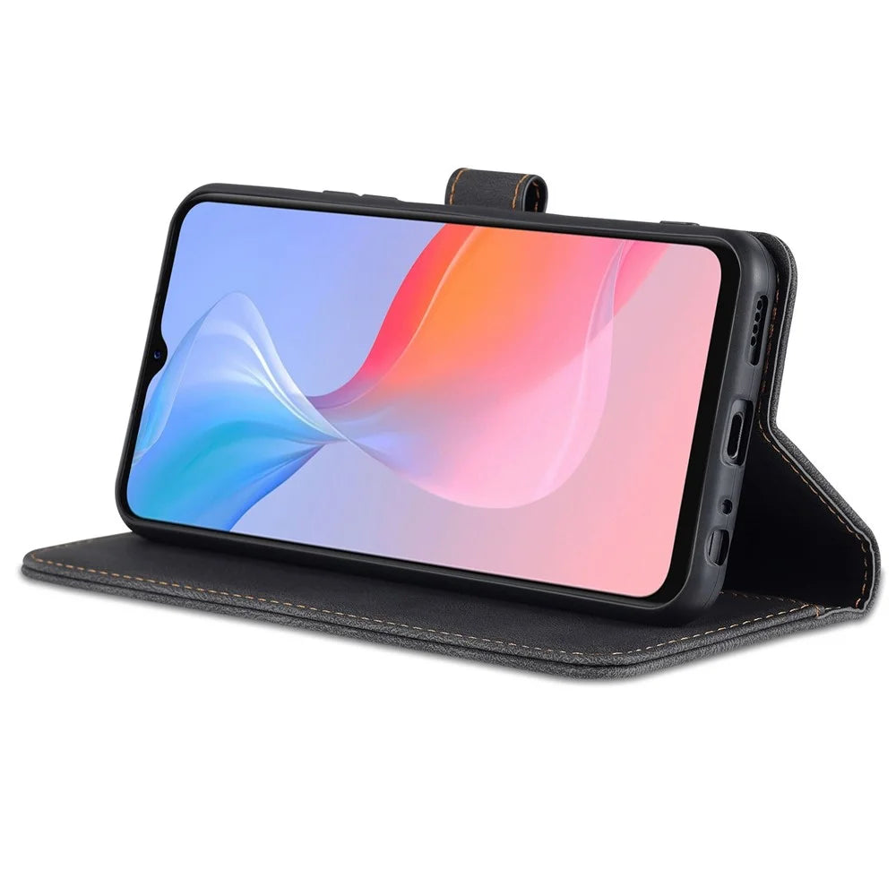 AZNS Phone Cover Drop-proof Magnetic Closure PU Leather Flip Wallet Stand Well-protected Phone Shell for vivo Y21/Y21s/Y33s - Black - 5