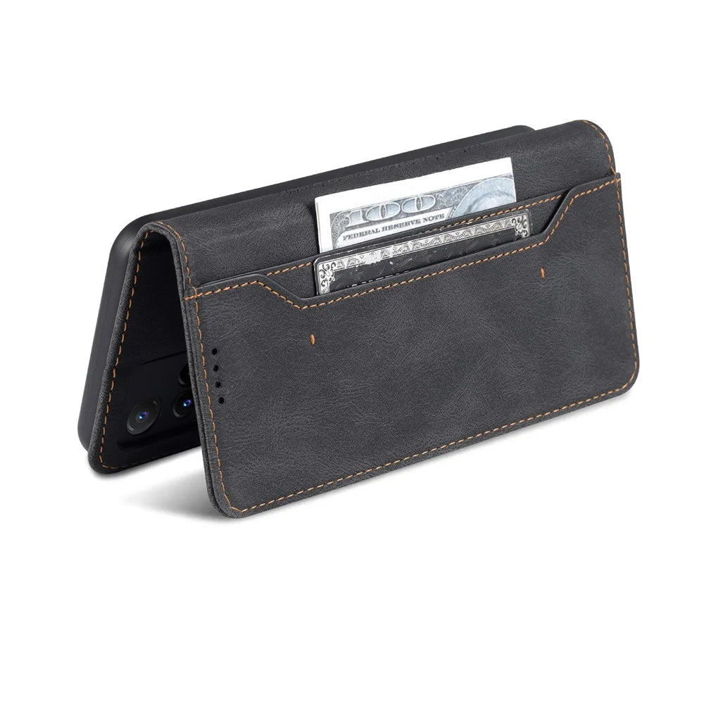 AZNS Phone Cover Drop-proof Magnetic Closure PU Leather Flip Wallet Stand Well-protected Phone Shell for vivo Y21/Y21s/Y33s - Black - 6