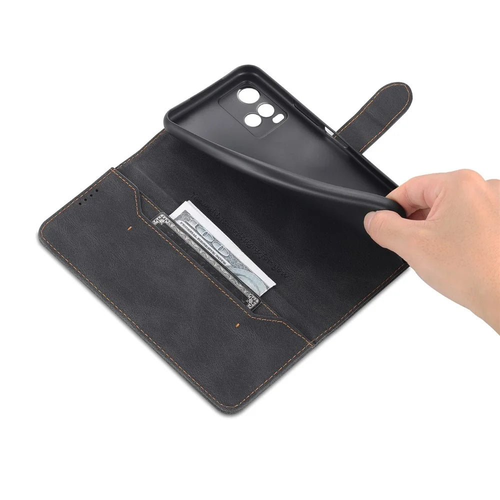 AZNS Phone Cover Drop-proof Magnetic Closure PU Leather Flip Wallet Stand Well-protected Phone Shell for vivo Y21/Y21s/Y33s - Black - 7