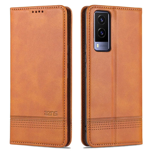 AZNS Magnetic Auto-absorbed Full Protection Cover PU Leather Stand Wallet Phone Case for vivo Y71t 5G/V21e 5G - Brown - 1