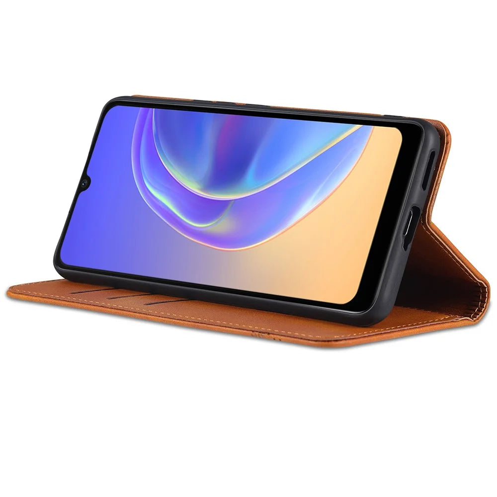 AZNS Magnetic Auto-absorbed Full Protection Cover PU Leather Stand Wallet Phone Case for vivo Y71t 5G/V21e 5G - Brown - 4