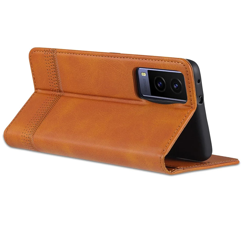 AZNS Magnetic Auto-absorbed Full Protection Cover PU Leather Stand Wallet Phone Case for vivo Y71t 5G/V21e 5G - Brown - 5