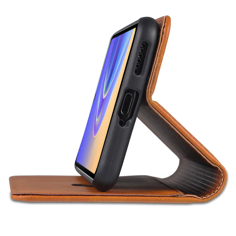 AZNS Magnetic Auto-absorbed Full Protection Cover PU Leather Stand Wallet Phone Case for vivo Y71t 5G/V21e 5G - Brown - 6