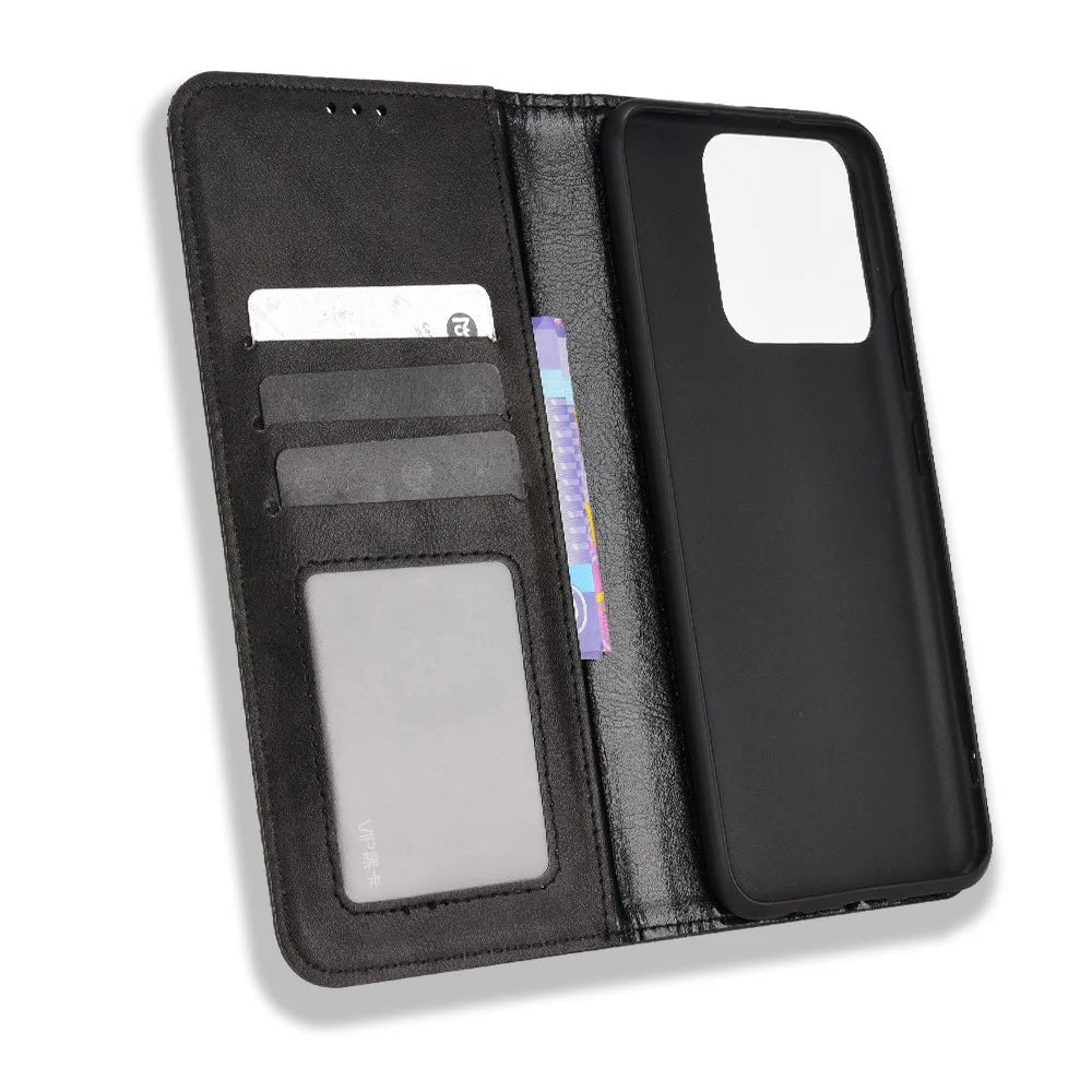 For Realme Narzo 50A Well-protected Wallet Retro Style Imprinted Leather Magnetic Closing Phone Cover with Stand - Black - 4