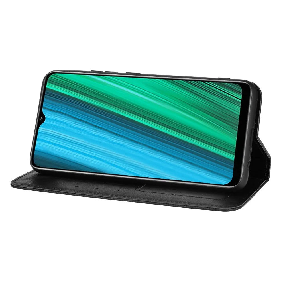 For Realme Narzo 50A Well-protected Wallet Retro Style Imprinted Leather Magnetic Closing Phone Cover with Stand - Black - 5
