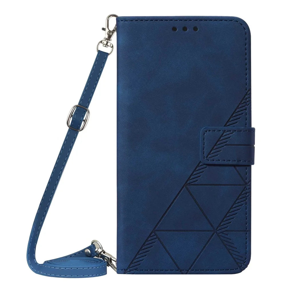 PB2-1 Series Lines Imprinting Phone Case for Realme 8 5G/V13 5G/Narzo 30 5G, Flip Stand Soft PU Leather Magnetic Wallet Cover with Shoulder Strap - Sapphire - 2