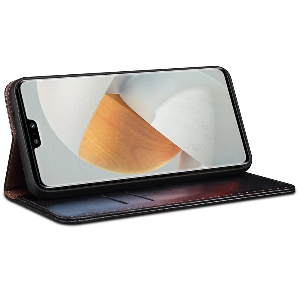 For vivo S12/V23 5G Waxy Crazy Horse Texture Wallet Stand PU Leather Cover Phone Case - Black - 4