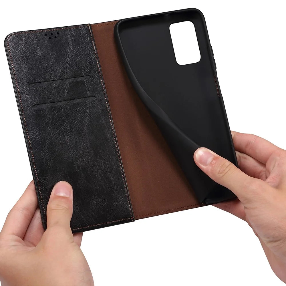 For vivo S12/V23 5G Waxy Crazy Horse Texture Wallet Stand PU Leather Cover Phone Case - Black - 7