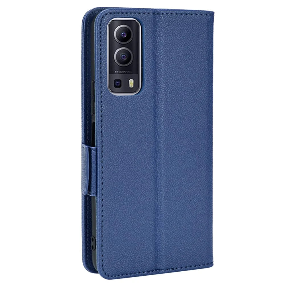 For vivo Y72 5G (Global Version) / Y52 5G / Y53s 5G / iQOO Z3 5G / T1x / iQOO Z5x Magnetic Wallet Case Litchi Texture PU Leather Stand Shockproof Cover - Dark Blue - 3