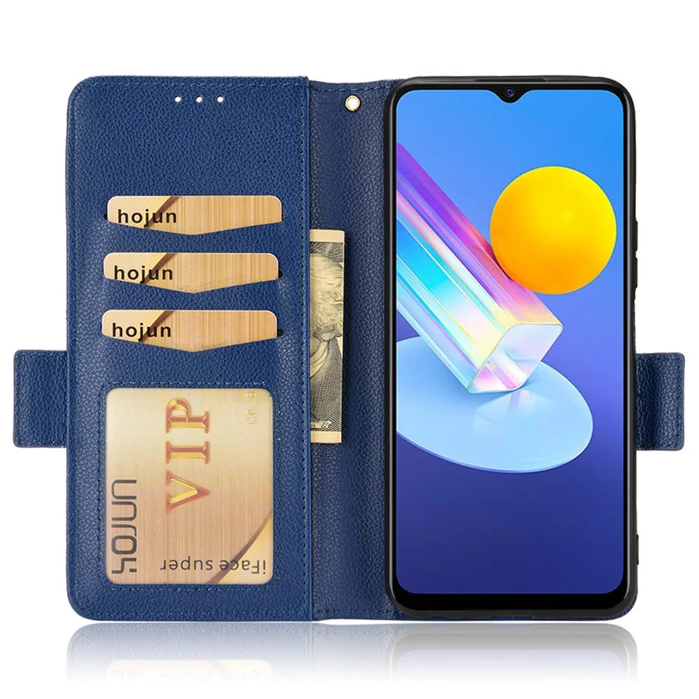 For vivo Y72 5G (Global Version) / Y52 5G / Y53s 5G / iQOO Z3 5G / T1x / iQOO Z5x Magnetic Wallet Case Litchi Texture PU Leather Stand Shockproof Cover - Dark Blue - 4