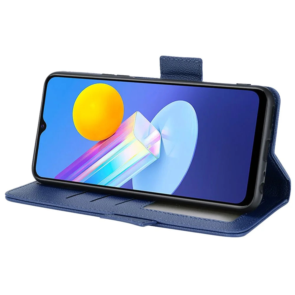 For vivo Y72 5G (Global Version) / Y52 5G / Y53s 5G / iQOO Z3 5G / T1x / iQOO Z5x Magnetic Wallet Case Litchi Texture PU Leather Stand Shockproof Cover - Dark Blue - 5