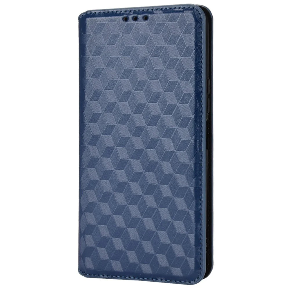 For vivo Y72 5G (Global)/Y52 5G/Y53s 5G/iQOO Z3 5G/T1X/iQOO Z5x 3D Rhombus Imprinted Phone Cover Wallet Stand Folio Flip Leather Case - Blue - 2