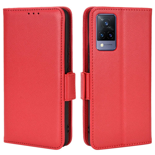 For vivo V21 4G/V21 5G Side Magnetic Clasp Litchi Texture Leather Case Phone Wallet Stand Design Receiver Cutout Protective Case - Red - 1
