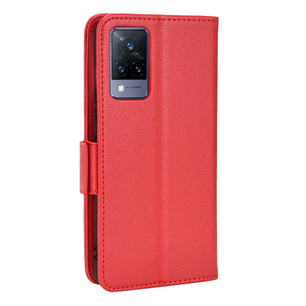 For vivo V21 4G/V21 5G Side Magnetic Clasp Litchi Texture Leather Case Phone Wallet Stand Design Receiver Cutout Protective Case - Red - 3
