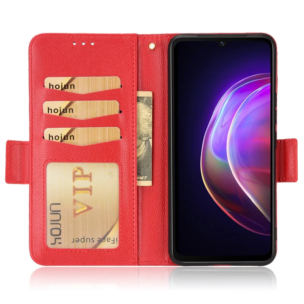 For vivo V21 4G/V21 5G Side Magnetic Clasp Litchi Texture Leather Case Phone Wallet Stand Design Receiver Cutout Protective Case - Red - 4