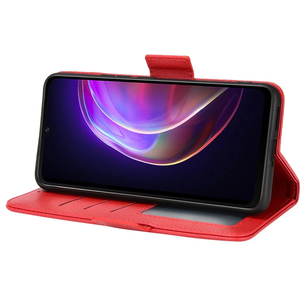 For vivo V21 4G/V21 5G Side Magnetic Clasp Litchi Texture Leather Case Phone Wallet Stand Design Receiver Cutout Protective Case - Red - 5