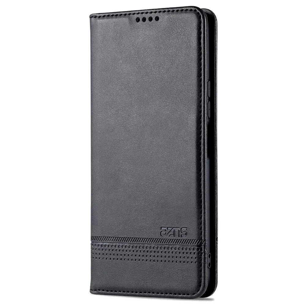 AZNS Auto-absorbed Magnetic Leather Phone for vivo Y74s/Y76s, Folio Flip Wallet Stand Protective Shell - Black - 2