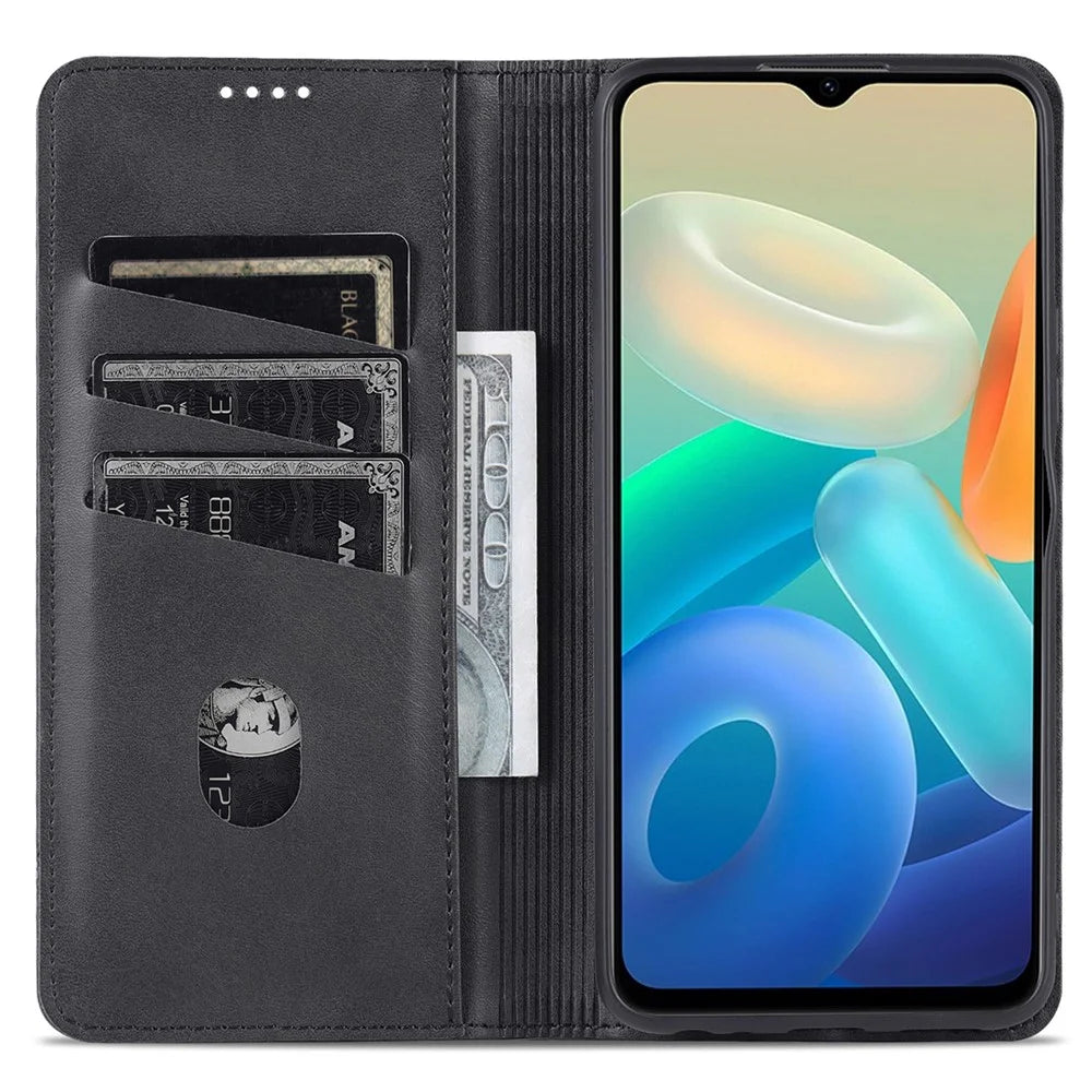 AZNS Auto-absorbed Magnetic Leather Phone for vivo Y74s/Y76s, Folio Flip Wallet Stand Protective Shell - Black - 4