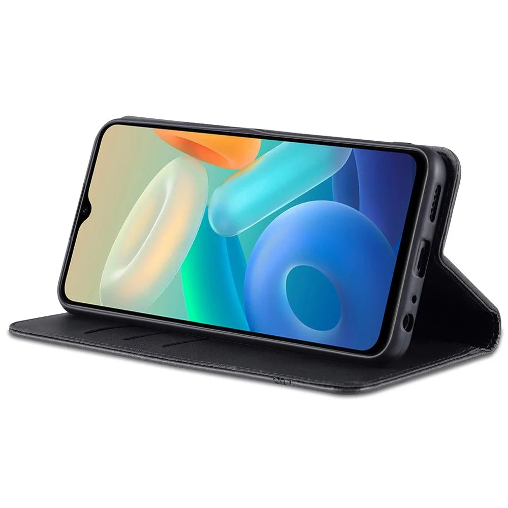 AZNS Auto-absorbed Magnetic Leather Phone for vivo Y74s/Y76s, Folio Flip Wallet Stand Protective Shell - Black - 5