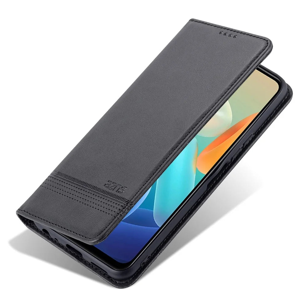AZNS Auto-absorbed Magnetic Leather Phone for vivo Y74s/Y76s, Folio Flip Wallet Stand Protective Shell - Black - 7