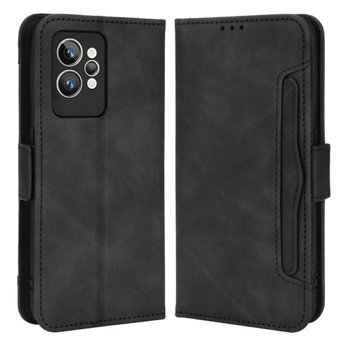 For Realme GT2 Pro PU Leather Wallet Phone Case Card Slots Holder Stand Magnetic Shockproof Cover - Black - 1