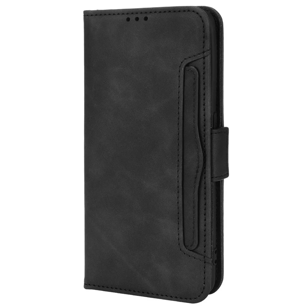 For Realme GT2 Pro PU Leather Wallet Phone Case Card Slots Holder Stand Magnetic Shockproof Cover - Black - 2