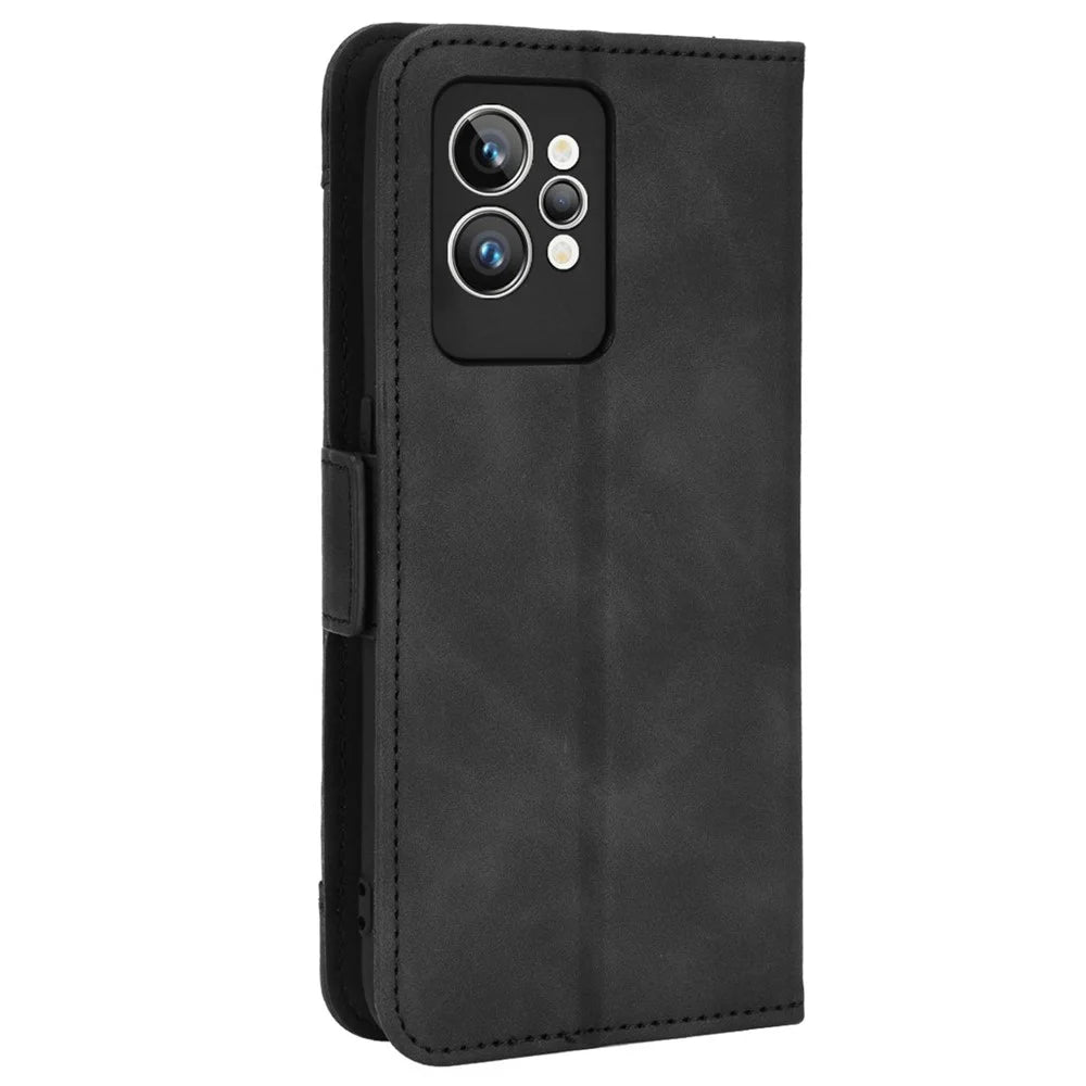 For Realme GT2 Pro PU Leather Wallet Phone Case Card Slots Holder Stand Magnetic Shockproof Cover - Black - 3