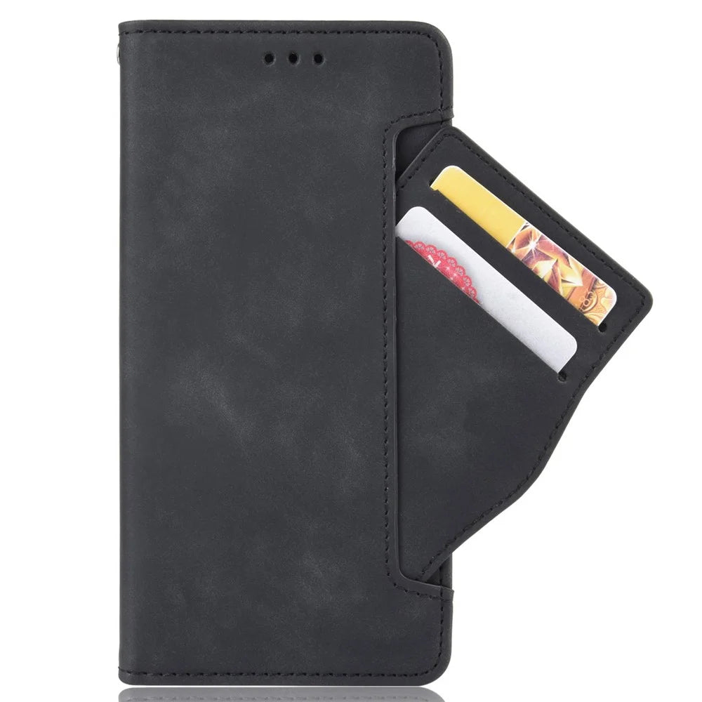 For Realme GT2 Pro PU Leather Wallet Phone Case Card Slots Holder Stand Magnetic Shockproof Cover - Black - 4