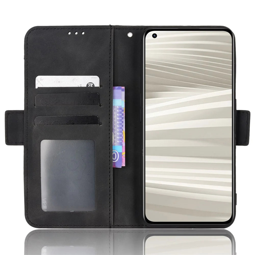For Realme GT2 Pro PU Leather Wallet Phone Case Card Slots Holder Stand Magnetic Shockproof Cover - Black - 5